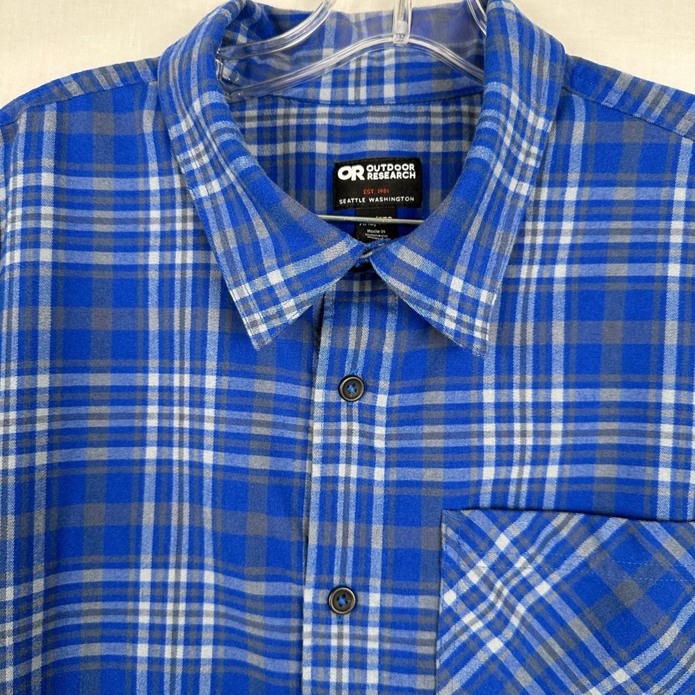 Outdoor Research Plaid Button Up Shirt Blue Hiking Men's XXL - Picture 3 of 13